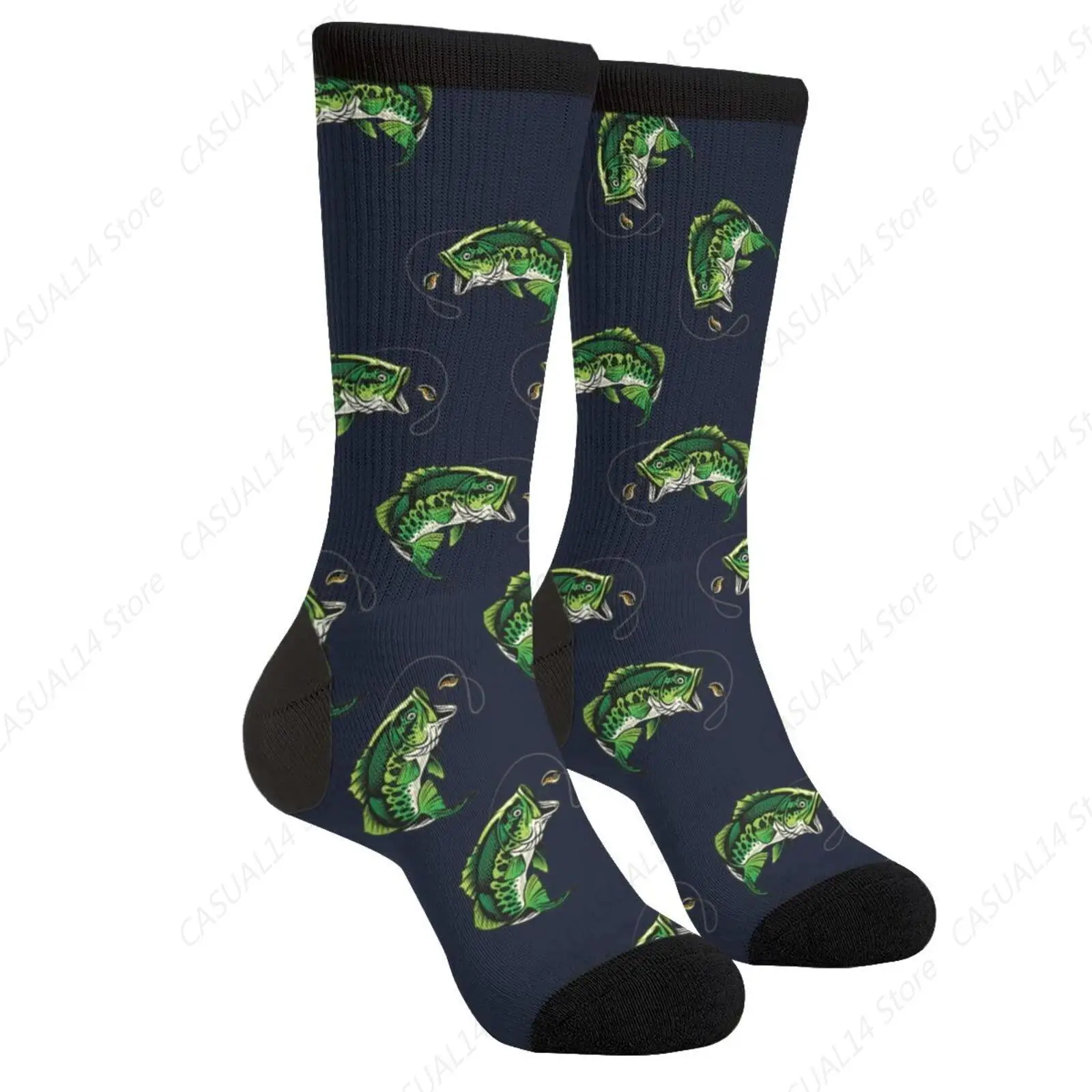 Large Mouth Bass Fish Lake Casual Funny Funky Novelty Fashion Comfortable Socks For Men Women Crazy Dress