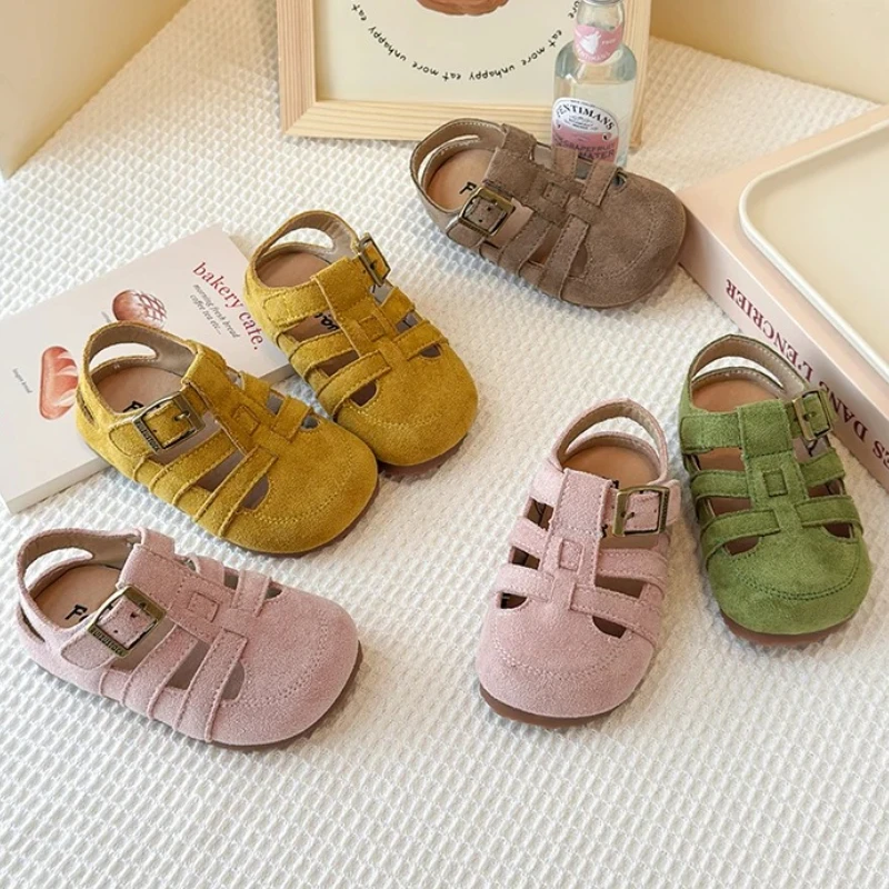 

Suede Leather Girl's Sandals Soft Cowhide Summer Children's Beach Shoes Genuine Leather Baby Boys Gladiator Children's Shoe