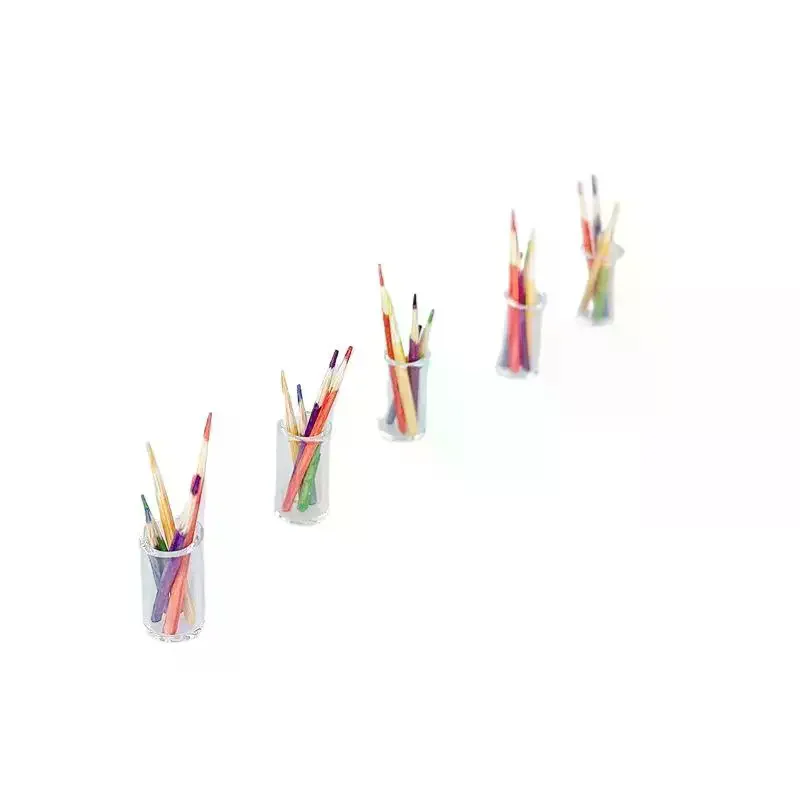 6Pcs Puppenhaus Lernen Szene Zubehör 1:12 Puppenhaus Miniatur Kleine Stift Tasse Halter Mit Farbe Bleistift