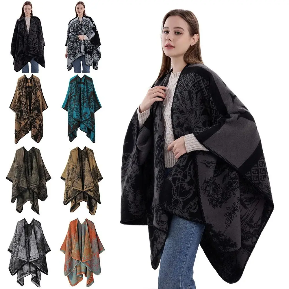 

Luxury Elegant Winter Warm Fleece Shawl Vintage Thicken Cashmere Shawl Cape Outdoor Cloak Cardigan Evening Dresses