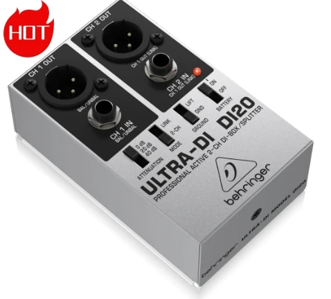 Behringer Ultra-DI DI20 Active 2 Channel DI-Box/Splitter Provides impedance and Signal matching function for stage performanc