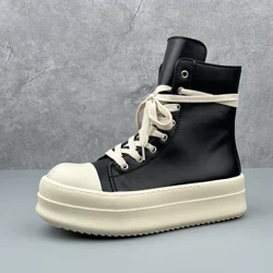Men's Motorcycle Boots Women Platform Leather Luxury Trainers High Top Sneakers Lace Up Zip Autumn Black Male Designer Shoes