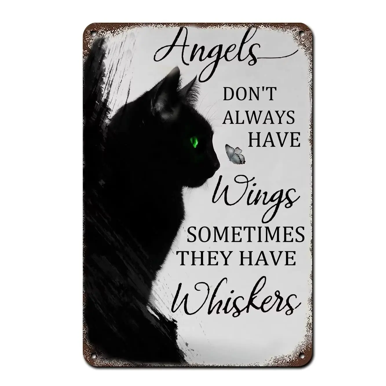 Vintage Funny Metal Sign Tin Sign Plaque Angels Don't Always Have Wings Sometimes They Have Whiskers Tin Sign Vintage Floral