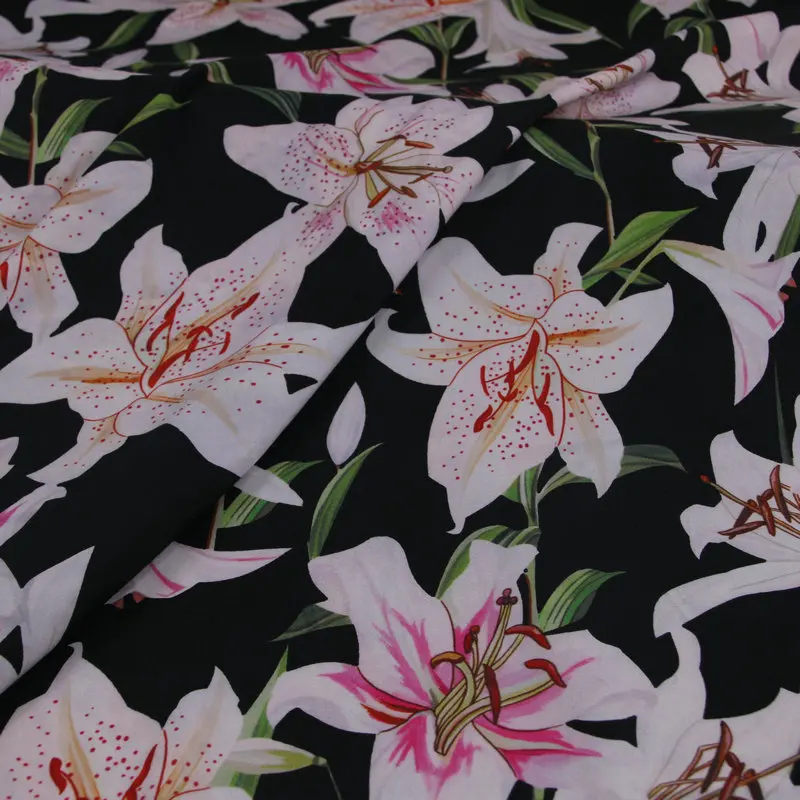 

Высококачественная поплиновая ткань из хлопка или шифона с принтом розовой лилии для женщин, платье, блузка, брюки, ткань «сделай сам», швейный материал
