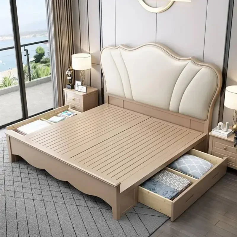 Sleeping Beige Double Bed Princess Designer Large Modern Headboard Double Bed Bases Full Designer Cama Solteiro Unique Furniture view 4