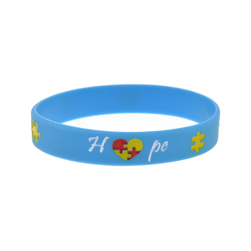 50 Pcs Autism Awareness Hope Love Silicone Bracelet Adult Size