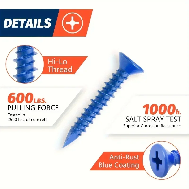 

80Pcs Blue Drywall Screws Anchor Flat Head Drilling Screws with Drill Bit 3/16" x 1-1/4" Concrete Screw Anchors Plasterboard Set
