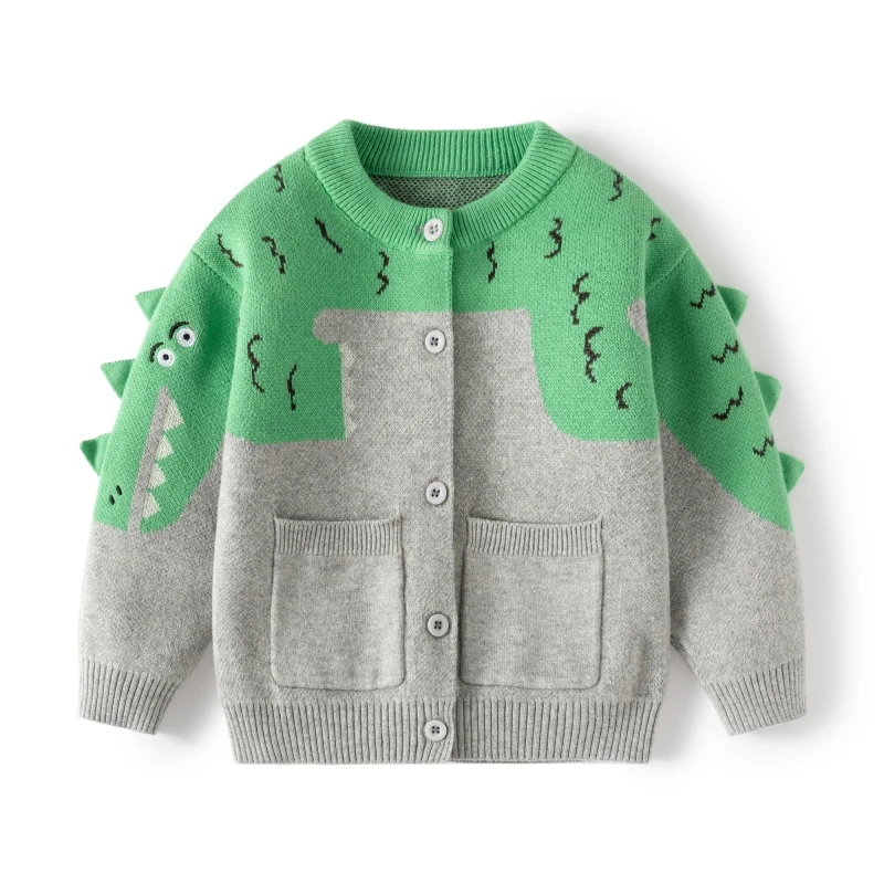 

Unisex Baby Cardigan Knit Pure Cotton Dinosaur Casual Coat Children's Sweater Outerwear Kid Bottoming for Spring Autumn Clothes