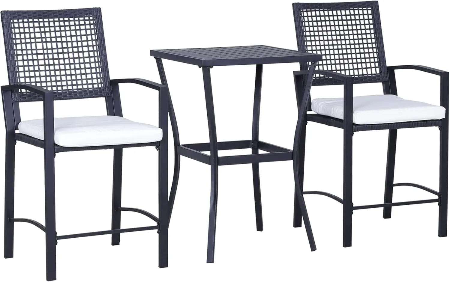 

3pcs Patio Bar Set with Soft Cushion, Rattan Wicker Outdoor Furniture Set for Backyards, Lawn, Deck, Poolside