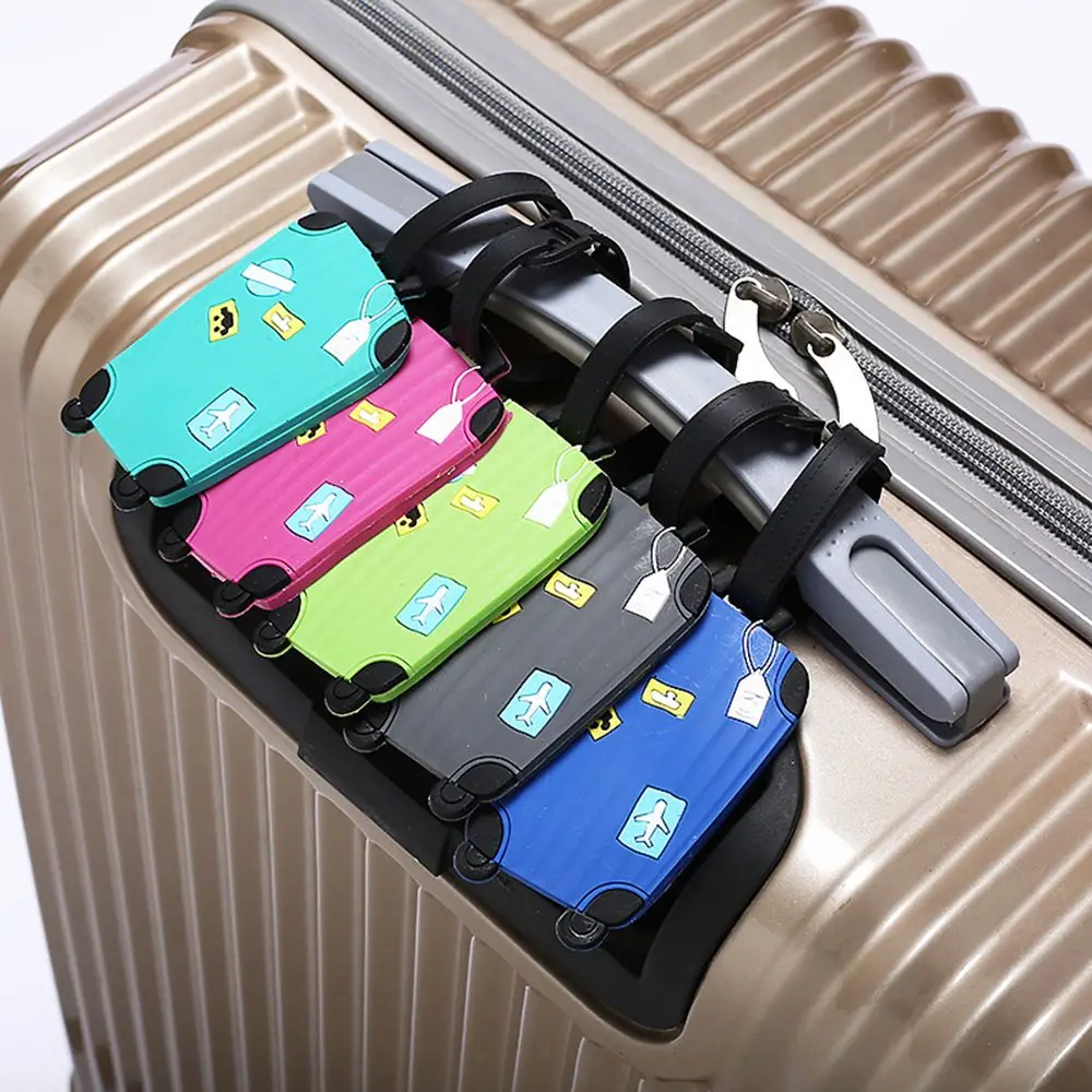 Cute Cartoon Silicone Luggage Tag with Strap Backpack Handbag Tag Label Name ID Tags Baggage Suitcase Identifiers Business Trip