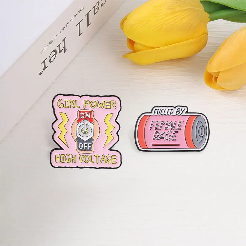 Girl Power Emaille-Abzeichen, Female Rage Battery, feministische Slogan-Pins, starke Frau, Metallbroschen, Anstecknadel-Set, Geschenk für Mädchen – Detail 6