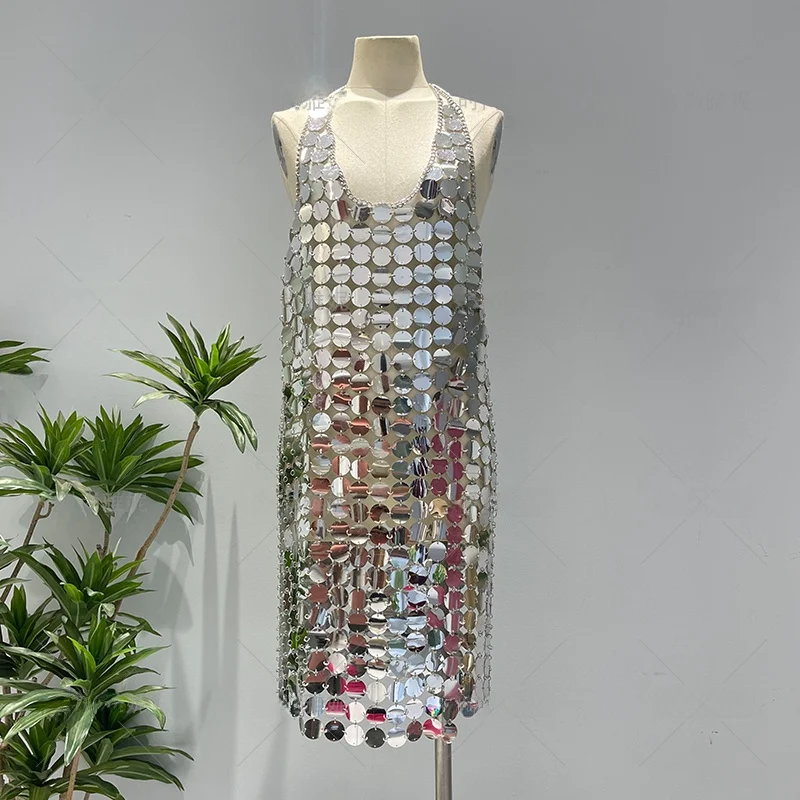 

Faionable Handmade Beaded Chain Strap Dr Stage Performance Heavy Embelliment round Ne A-Line Skirt No Sve Women's...