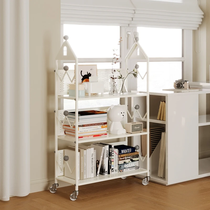 

Modern Simple Trolley Bookshelf Floor-standing Movable Wheeled Small Bookcase Storage Reading Rack Creative Home Furniture FYBK