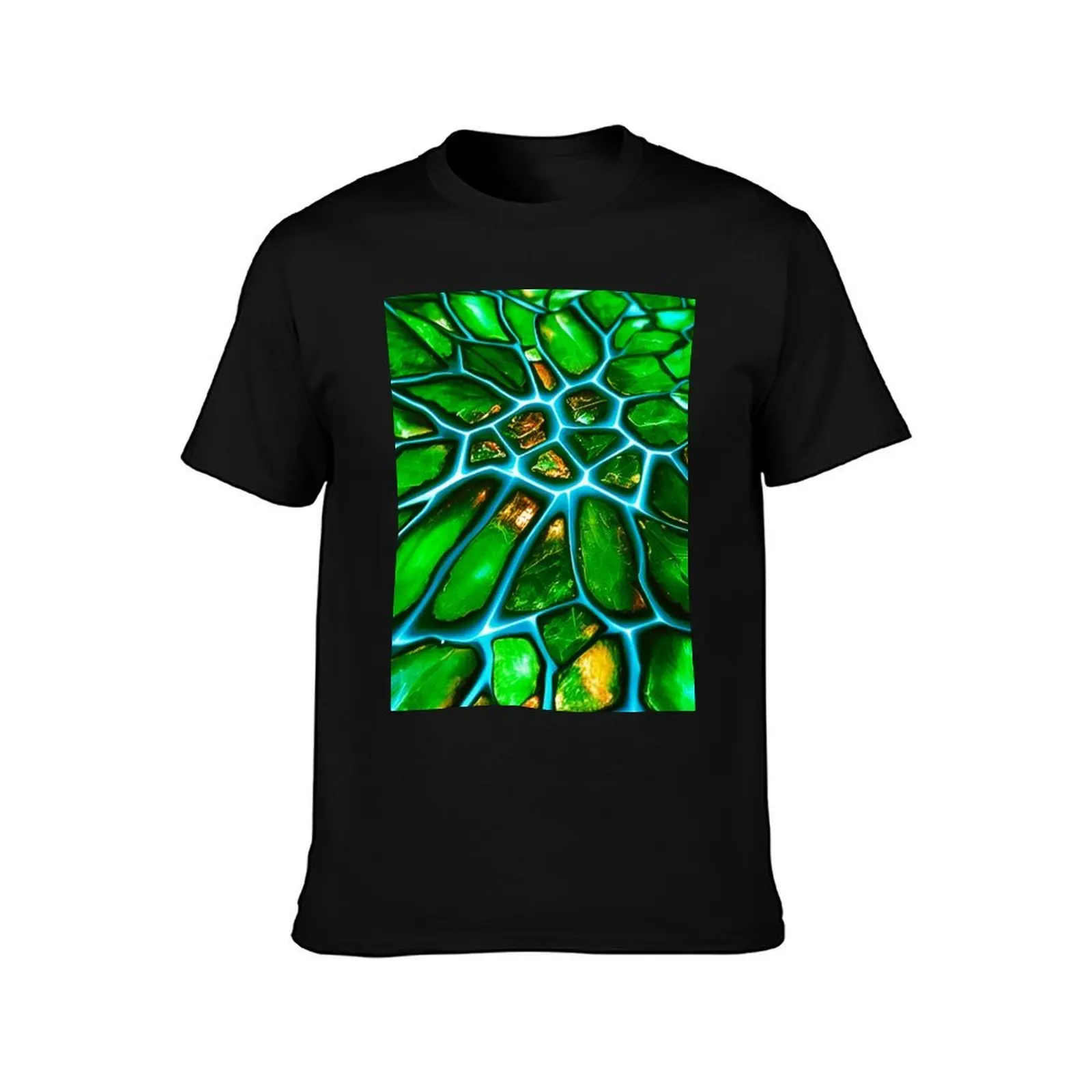 Emerald Fracture Pattern Abstract T-Shirt, Summer Casual Cotton Tee, Oversized Streetwear Tops, Vintage Graphic Print