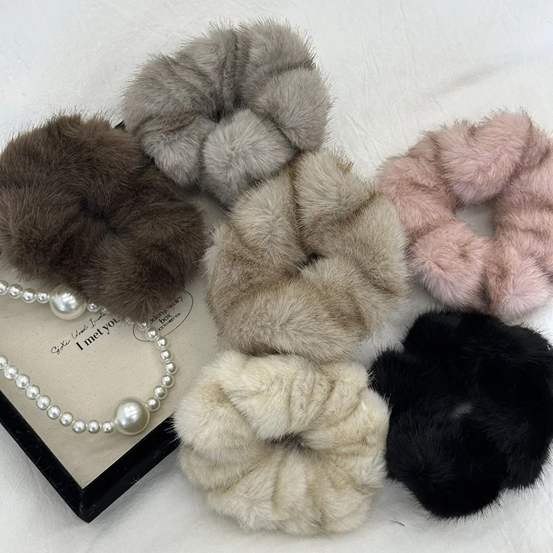 korean Luxury Plush Scrunchie For Women Elastic Furry Hair Tie Girls black Soft hair bands big fuzzy crunchy for hair accessorie