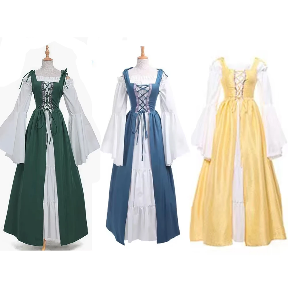 

Halloween Women Fashion Medieval Retro Gothic Long Sleeve Retro Celtic Dress Cosplay Floor Adult Length Dress Vintage Dress
