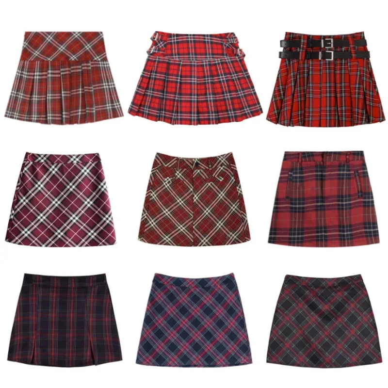 American Vintage Plaid Mini Skirt High Waist Pleated Skirts Y2K Sweet Cute Fairycore Grunge Harajuku Preppy style Women Clothes