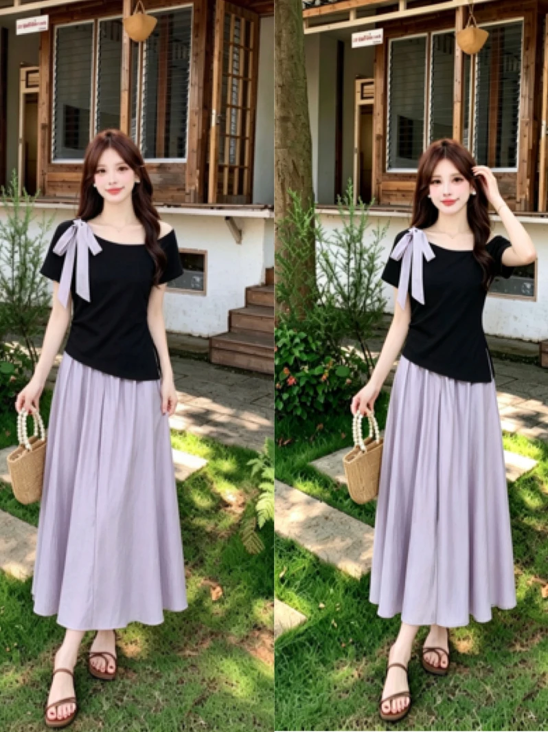 

plus Size Fashionable Summer Unique Top And Half Skirt Set Women's Slimming Waist Cinched Slim Fit Ensemble Cover up