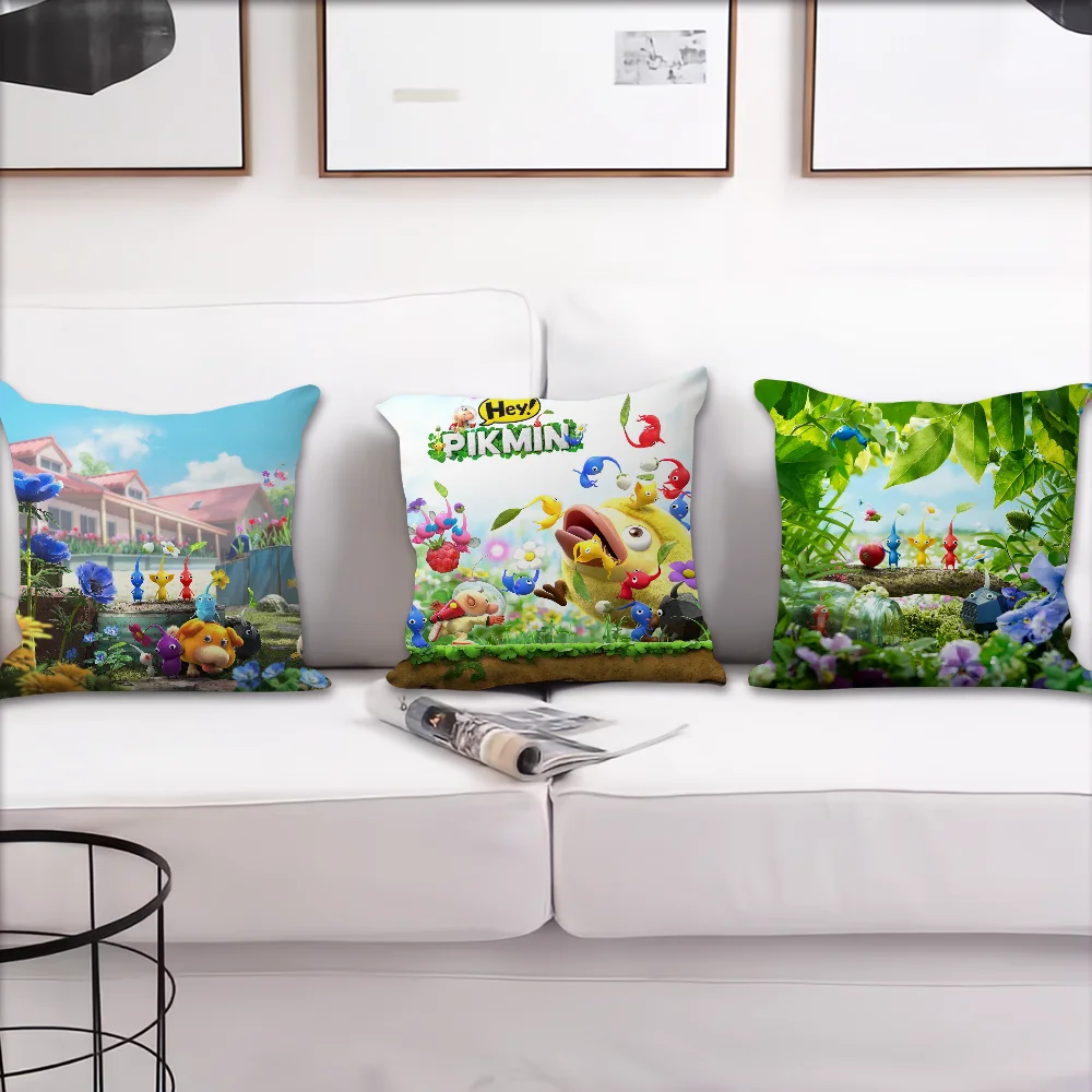 Classic Game Cute P-Pikmins Cartoon Sofa Living Room Bedroom Headboard Backrest Cushion Square Cushion Nap Time Pillow Case