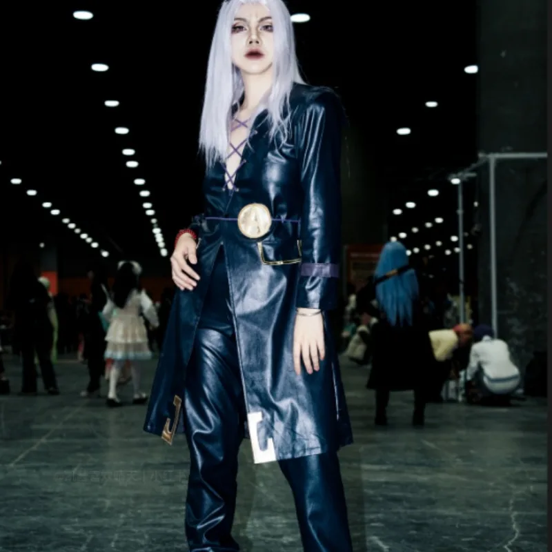 Leone Abbacchio Cosplay Costume JoJo Golden Wind Black Suit Metallic Brooch Belt Headpiece Included For Men Halloween