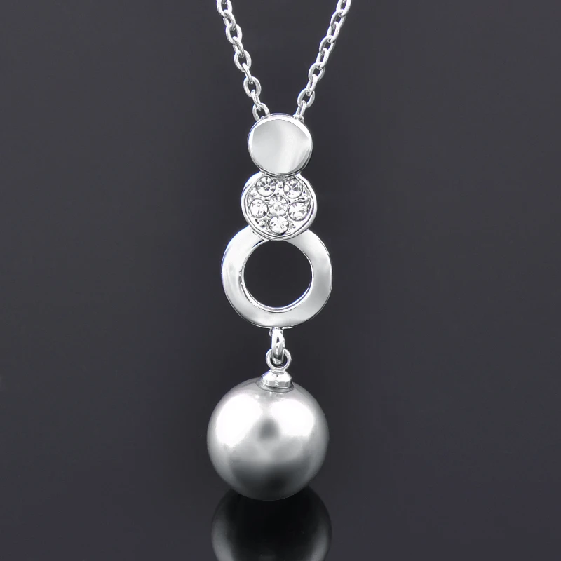 LEEKER Fashion accessories Gray White Imitation Pearl Stainless steel Pendants Necklace For Women Silver Color Chain ZD1 LK2