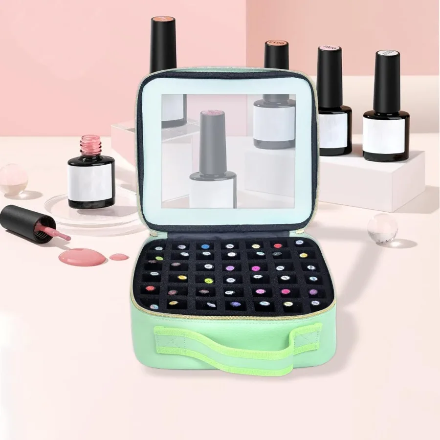 Caixa de armazenamento organizadora de esmalte transparente pequena portátil com divisória removível para 42 garrafas 15 ml 0,51 floz ideal para viagens