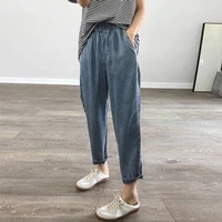 Summer Plus Size Jeans Woman Casual Loose Baggy Denim Harem Pants Elastic Waist Thin Cotton Mom Jeans Women Ankle-Length Slacks - Image 6