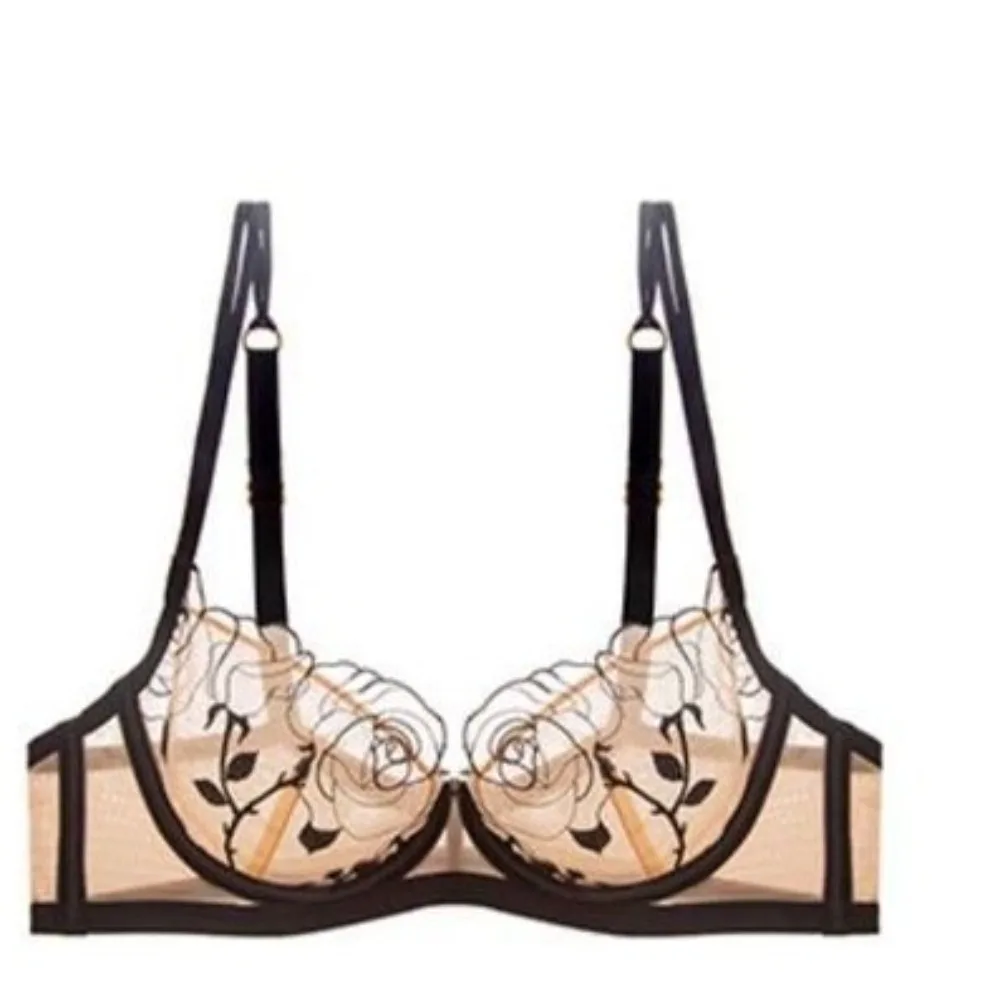 

Black Color French Underwear Set Half Cup Design Lace Texture Lace Transparent Bra Show Small Bra Abstinence Look Mesh Bra