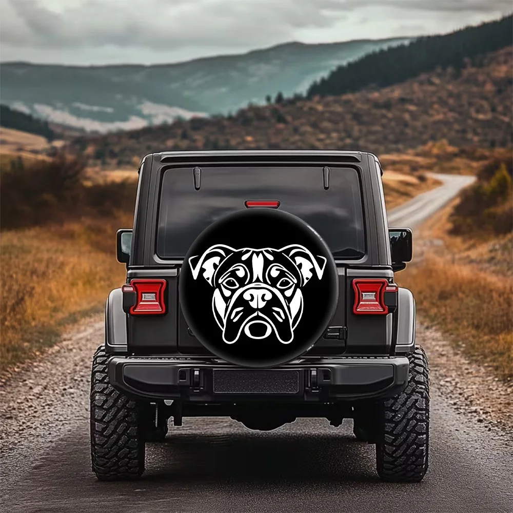 1pc Minimalist Black And White Bulldog Style Printed Pattern Car Tire Cover, Fashionable Universal Wheel Hub Protector, Spare Ti