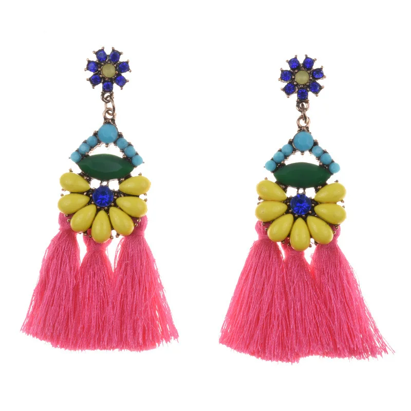 New popular jewelry, bohemian fringed diamond earrings, long 6-color, cross-border accessories overseas
