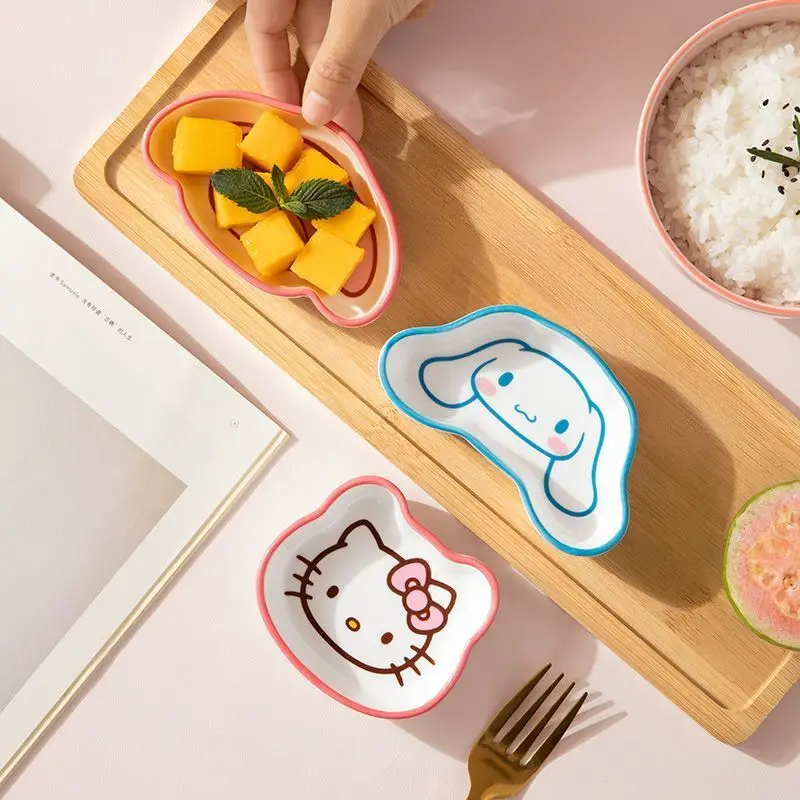 2026 Sanrio Cute Anime Small Ceramic Dish My Melody Kuromi Dipping Cinnamoroll Hello Kitty Sauce Plate Kawaii Cartoon Toys view 5