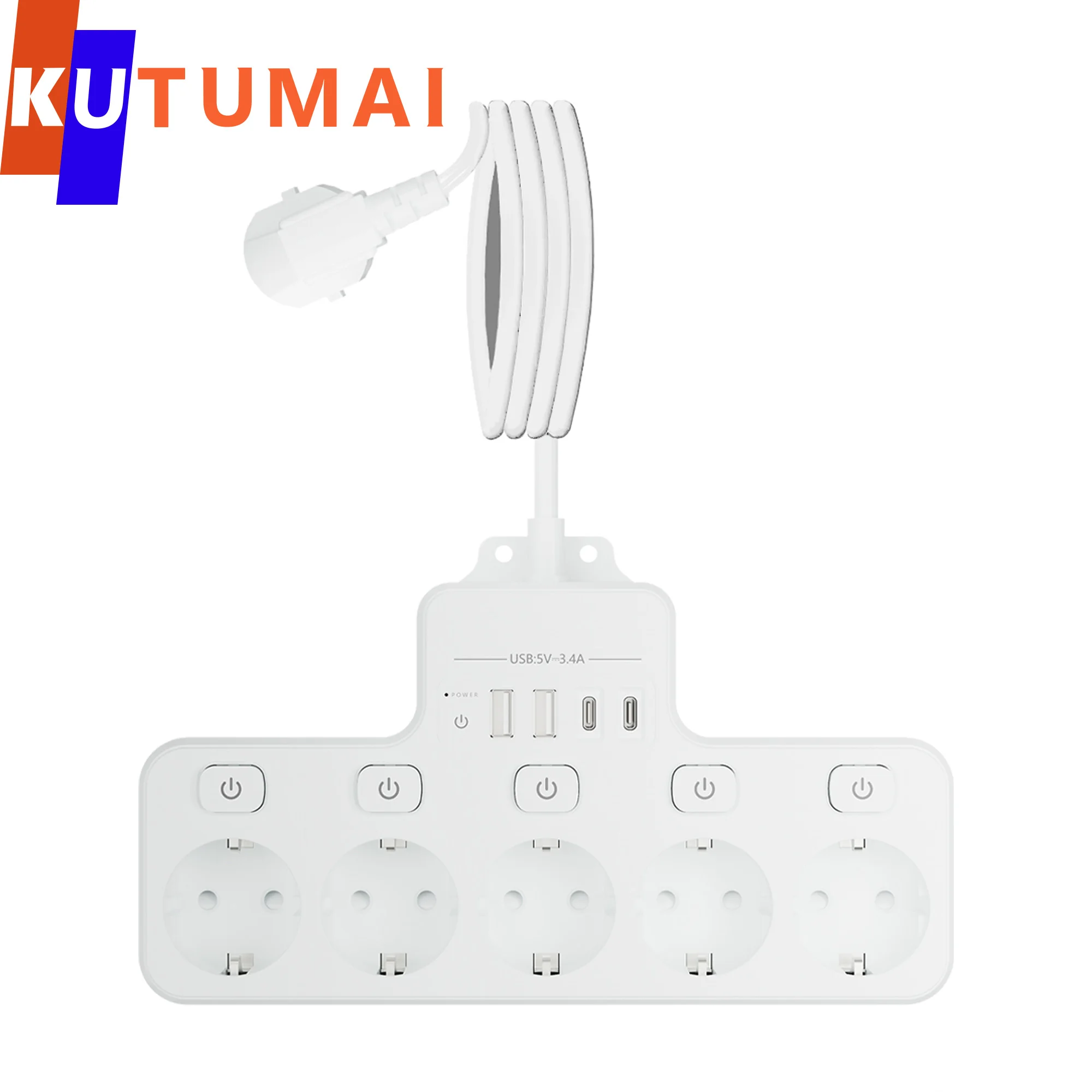 Power Strip Multi Electrical Socket 5 Outlets 4USB Ports Network Filter Wall Strip Adapter EU Surge Protection For Home Office