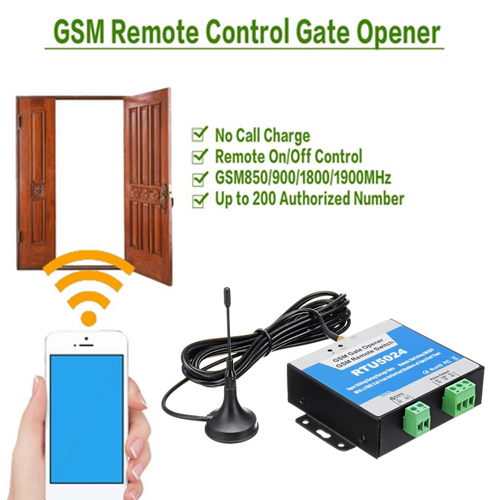 

RTU5024 GSM Gate Relay Switches Wireless Door Remote Control Opener with Antenna for Household Bedroom Decoration