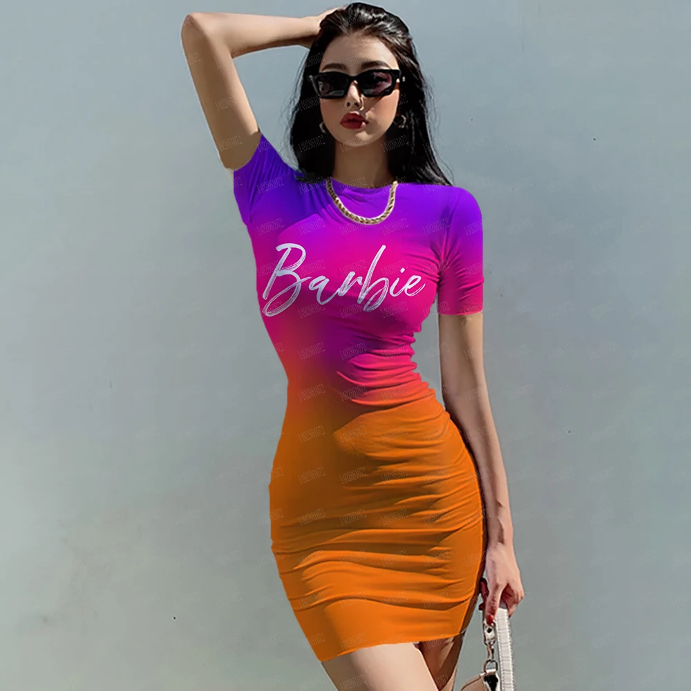 Barbie Mini Skirt Women's Retro Slim Fit Short Sleeve Wrapped Hip Women's Dress 2024 Fashion Summer Street Women's Short Tank To