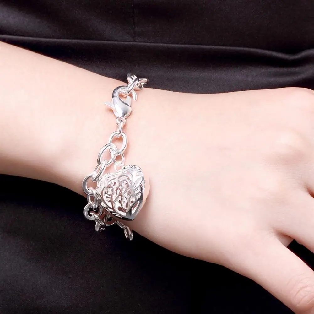 Pretty romantic  hollow heart 925 sterling silver Bracelet for woman fashion noble jewelry Wedding party gifts temperament