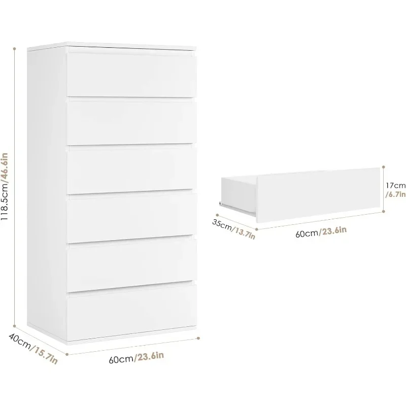 Armário De Armazenamento De Madeira Handless com Metal Deslizante Trilho, Armário Moderno, Piso Alto, Casa E Escritório, 6 Gaveta