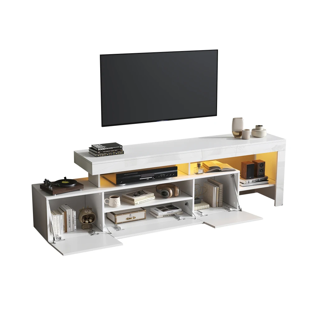 192 * 37 * 53 cm moderner Wohnzimmer-TV-Schrank mit 3 Schränken, TV-Ständer mit LED, Hochglanz-Lowboard, Kommode für 85-Zoll-Fernseher – Detail 14