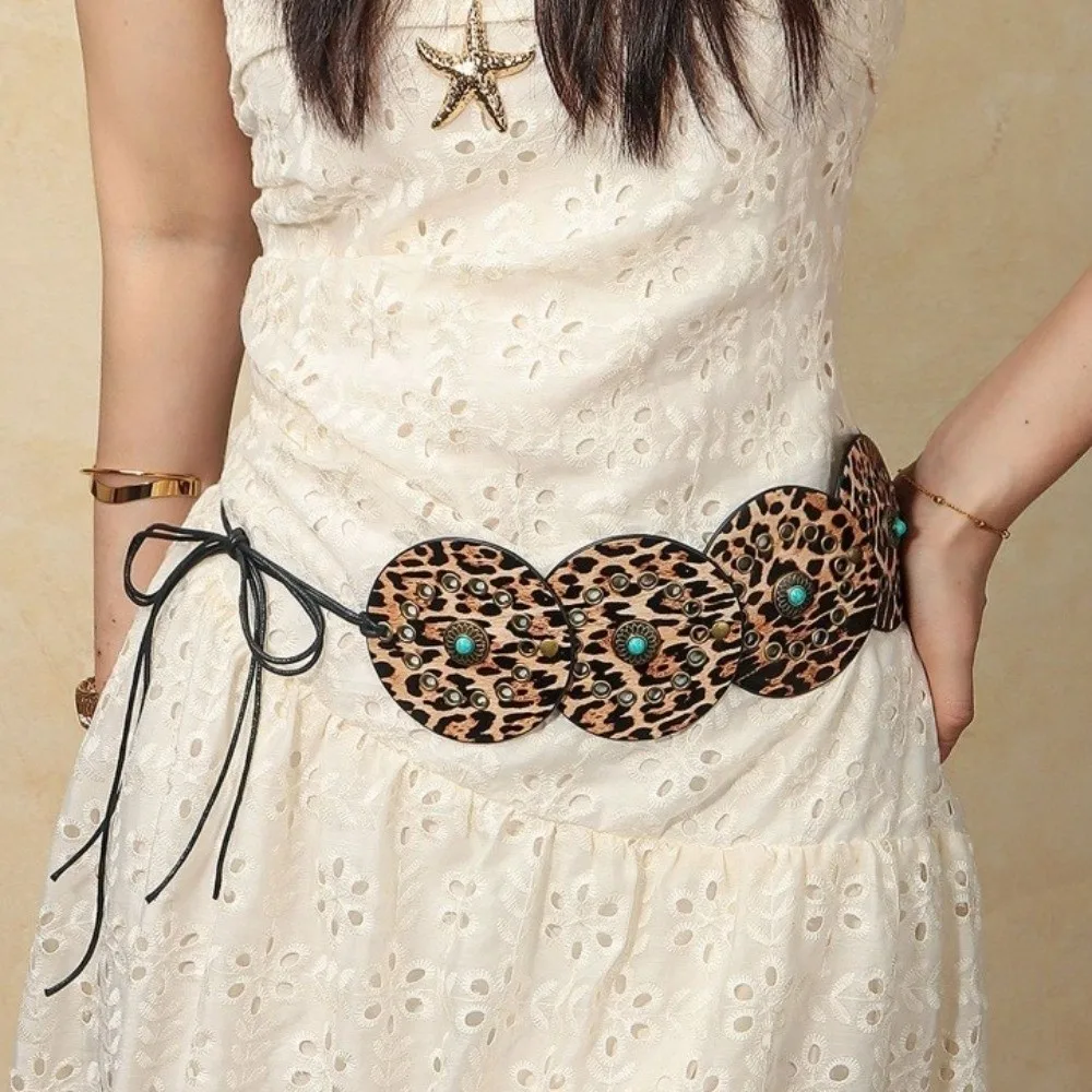 

Retro Turquoise Wide Women's Belt Punk PU Leather Rivet Waist Belt Y2k Gothic Dress Jeans Belt Streetwear