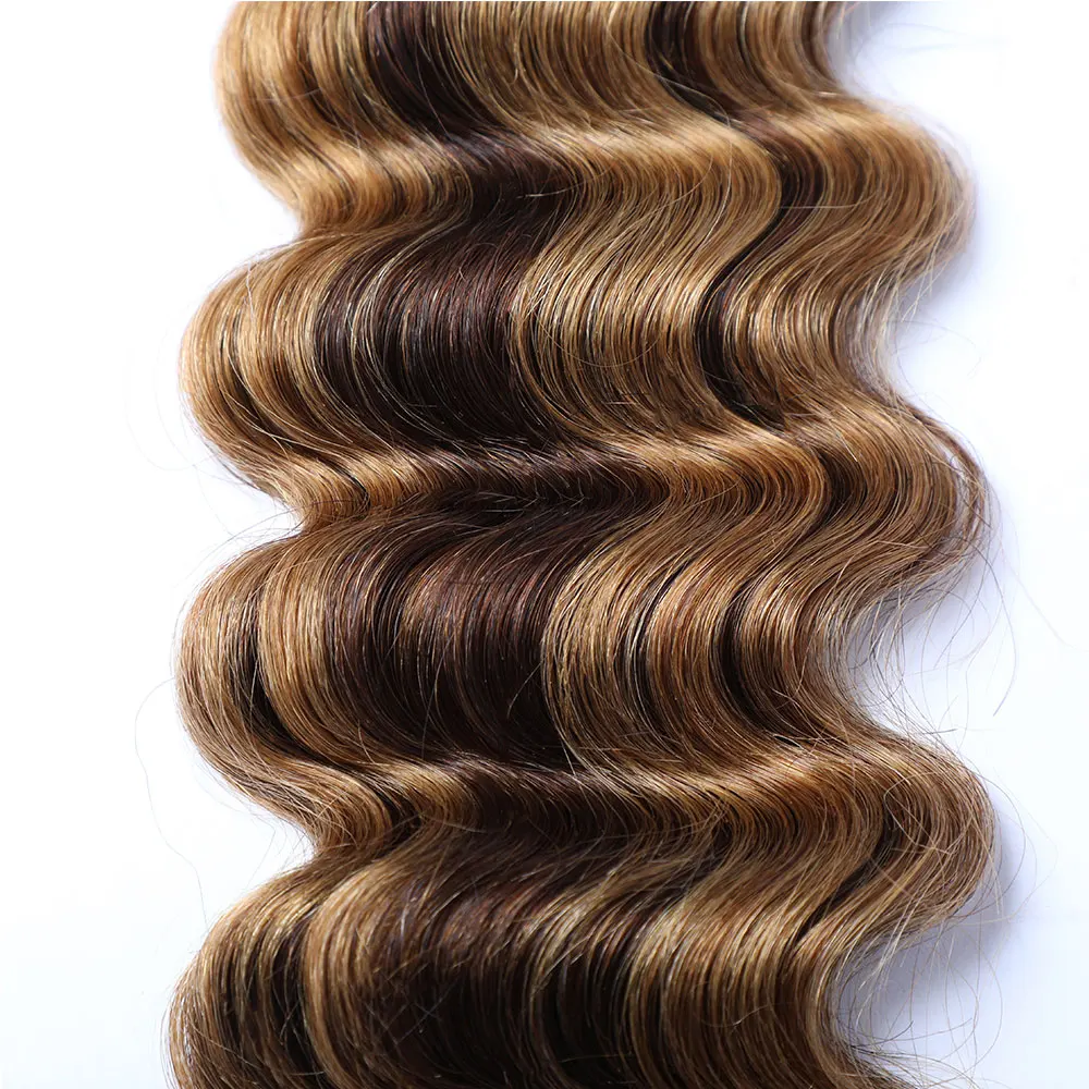 Pacotes de cabelo humano de onda profunda solta, destaque, louro de mel, marrom escuro, P4, 27, 30 ", 1, 3, 4 pcs