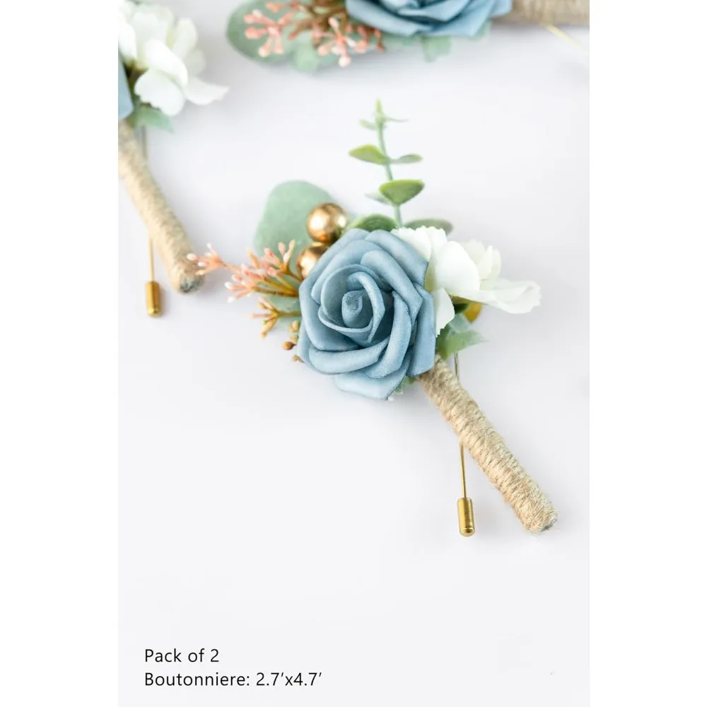 男性の結婚式用ブートニア、新郎介添人、結婚記念日の祝い、プロム、パーティー、家の装飾用の造花バラの花。
