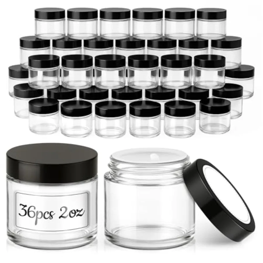 

Стеклянные банки с крышками: набор прозрачных маленьких стеклянных баночек с черными крышками, герметичные, круглые, пустые, для косметики и путешествий