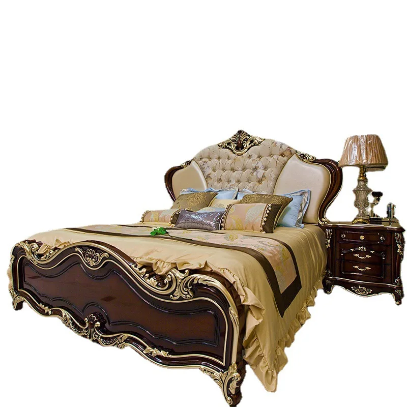 

Master bedroom furniture birch carved size apartment 1.8 meters fabric soft bag double bed