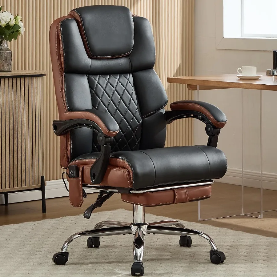 Massage Office Chair 6 Points 500lbs with Footrest, Reclining Desk Chair with Vibration Heat, Executive Big and Tall Chairs for