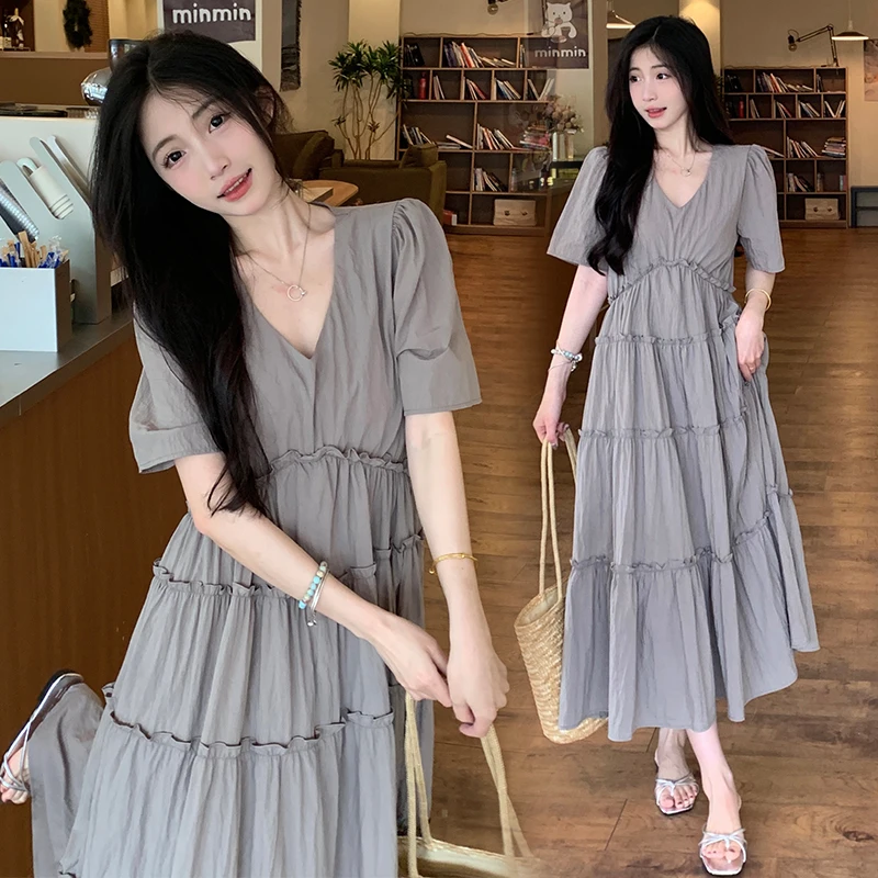 

Женское платье с V-образным вырезом, длинное ТРАПЕЦИЕВИДНОЕ ПЛАТЬЕ в стиле Хепберн для отпуска, лето