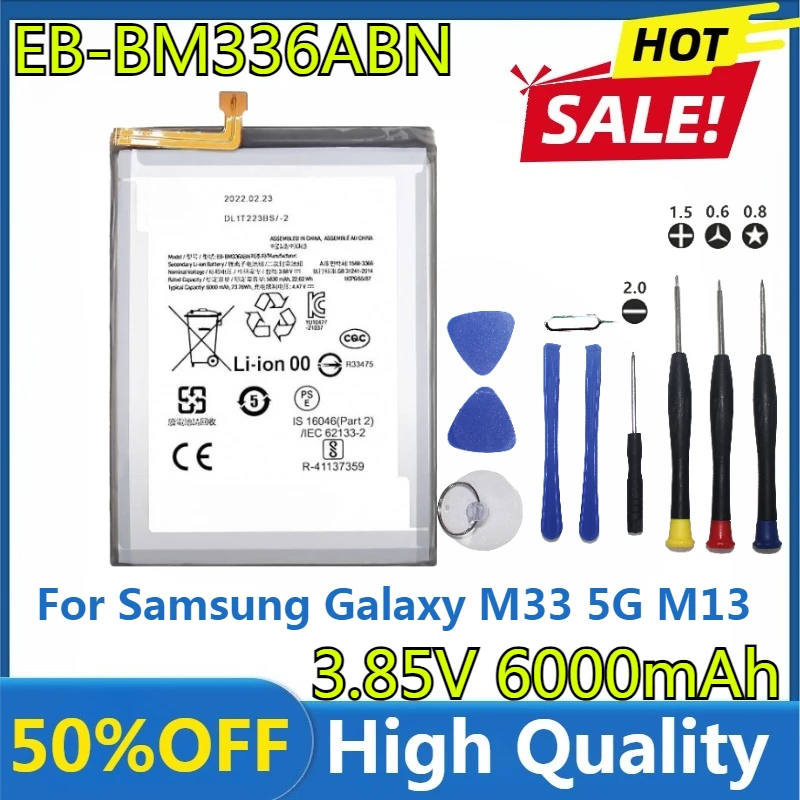 

New High Capacity EB-BM336ABN 6000mAh Battery for Samsung Galaxy M33 5G M13 4G F13 Phone Replacement with Tools