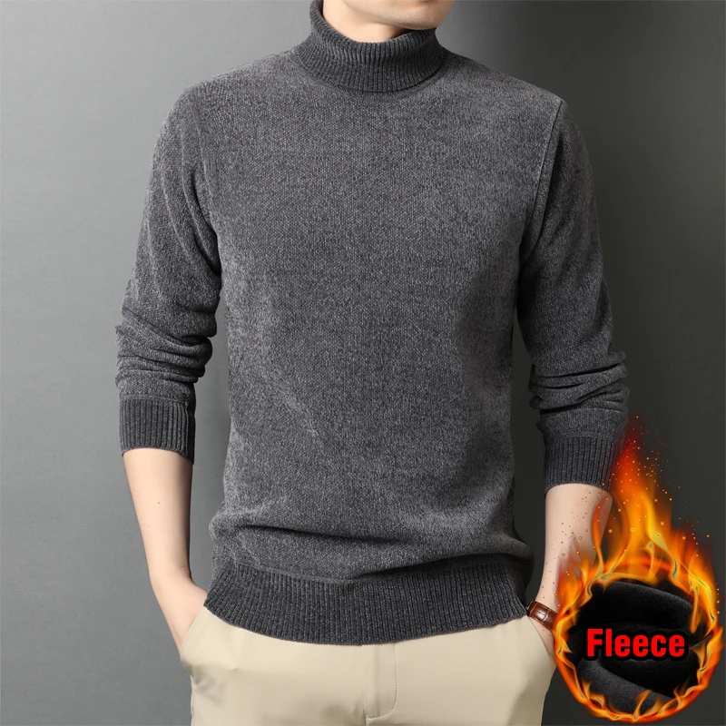 

Winter Men's Thick Warm Turtleneck Sweater Fashion Casual Chenille Fabric Fleece Pullover Sweater Male Brand Clothes