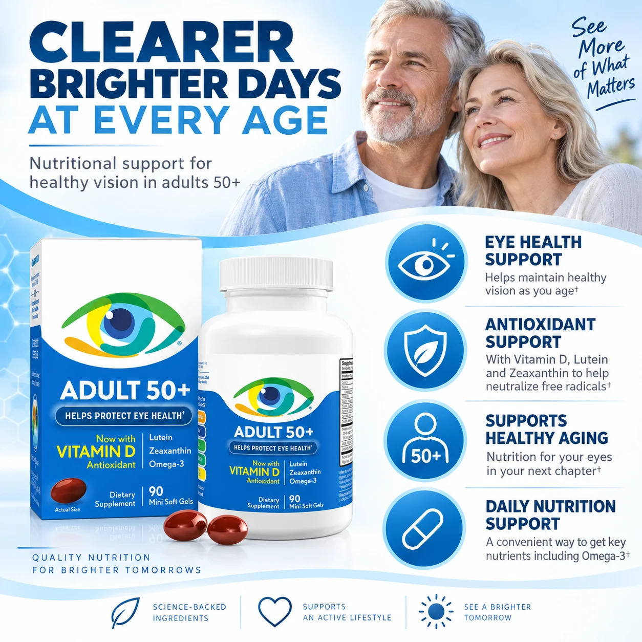 Advanced Eye Nutrition Supplement for Adults Lutein & Zeaxanthin Omega-3, Vitamin C D E Zinc Antioxidant Mini Softgels, 150 Ct