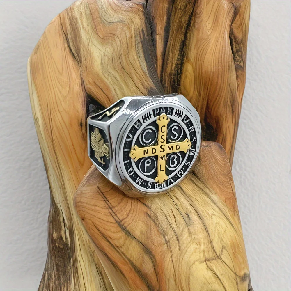 

Golden Cross Ring 316L Stainless Steel Jewelry Christian Jesus Man Solid Ring