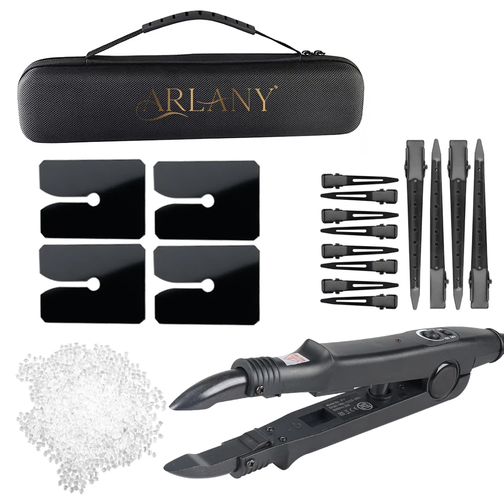 

ARLANY Hair Extension Iron Kit Acrylic Shield Guards for Keratin Extensions K Tip Hair Tools 40g Keratin Glue Metal Hair Clips