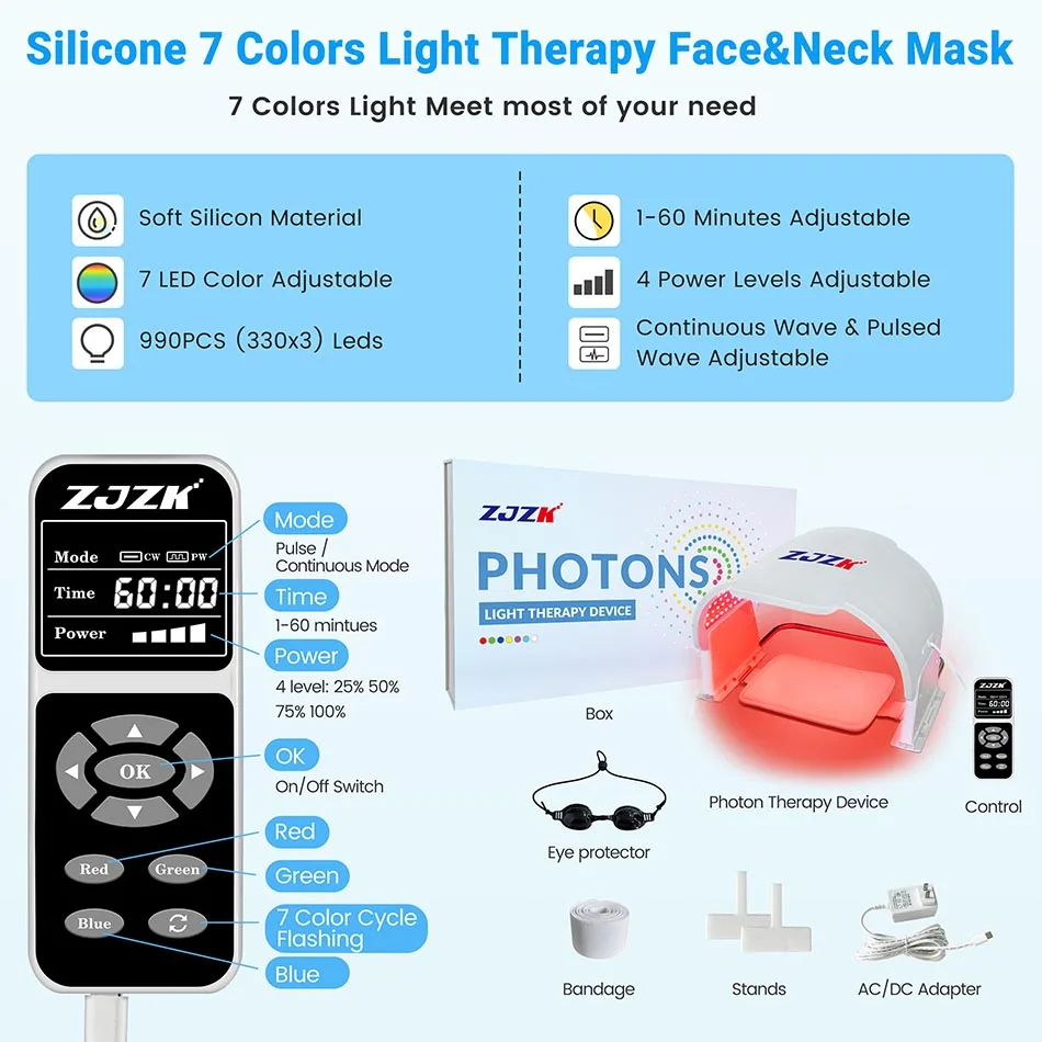 La migliore maschera per il viso a Led per la casa cura della pelle dispositivi di bellezza multifunzionali 7 colori 990 chip LED per la rimozione delle imperfezioni sbiancamento Anti-Acne